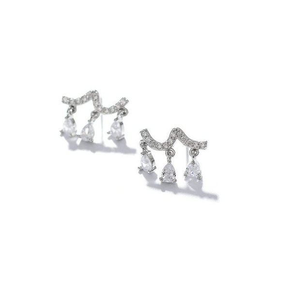 *925 Sterling Silver Diamond Waterdrop Earrings - Picture 7 of 7